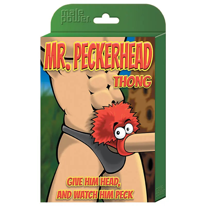 Male Power Novelty Mr. PeckerHead Thong Black O/S  Men - Underwear