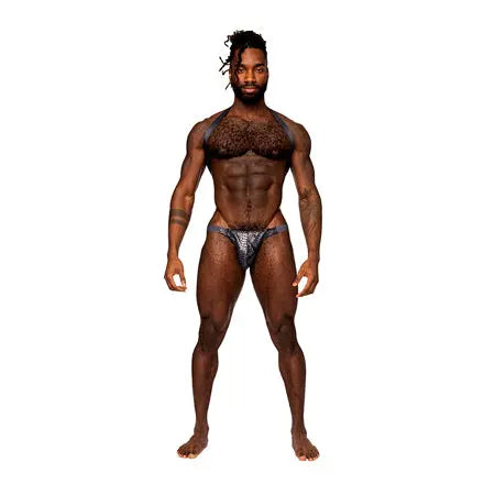 Male Power S'naked Shoulder Sling Harness Thong One-Piece Black/Blue L/XL  Men - Underwear