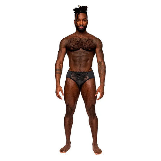 Male Power Sassy Lace Bikini Solid Pouch Black L  Men - Underwear