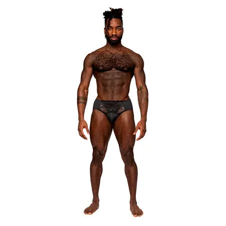 Male Power Sassy Lace Bikini Solid Pouch Black L  Men - Underwear