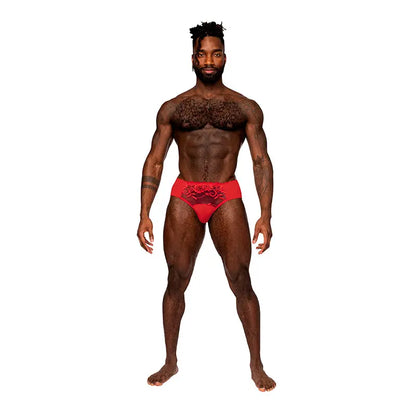 Male Power Sassy Lace Bikini Solid Pouch Red S  Men - Underwear