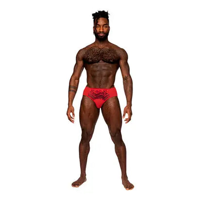 Male Power Sassy Lace Bikini Solid Pouch Red S  Men - Underwear