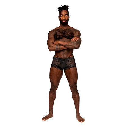 Male Power Sassy Lace Mini Short Sheer Pouch Black M  Men - Underwear