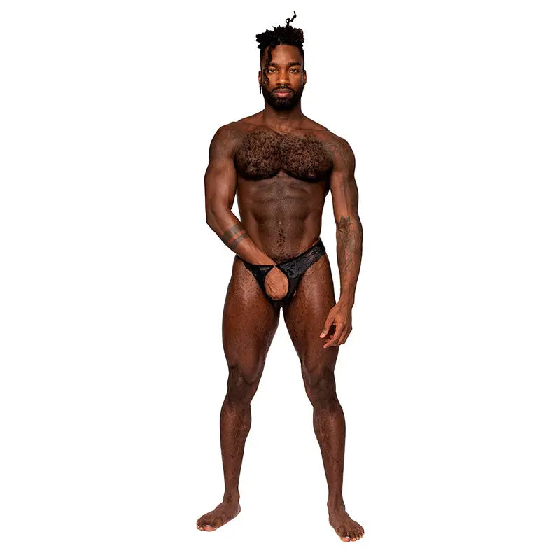Male Power Sassy Lace Open Ring Thong Black S/M  Men - Underwear