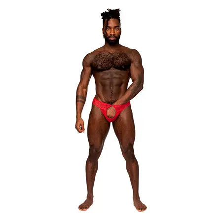 Male Power Sassy Lace Open Ring Thong Red S/M  Men - Underwear