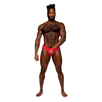 Male Power Sassy Lace Open Ring Thong Red S/M  Men - Underwear