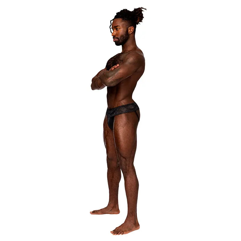 Male Power Sassy Lace Skirt Jock Black L/XL  Men - Underwear