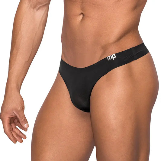 Male Power Seamless Sleek Sleek Thong w/sheer  pouch Black SM  Men - Underwear