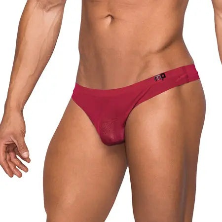 Male Power Seamless Sleek Sleek Thong w/sheer pouch Wine S/M  Men - Underwear