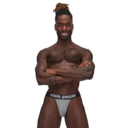 Male Power Sexagon Strappy Ring Jock Gray S/M  Men - Underwear
