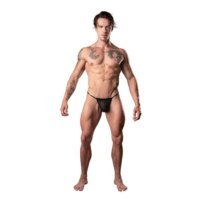 Male Power Show Stopper Posing Strap Silver Mesh Dot O/S  Men - Underwear
