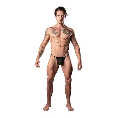 Male Power Show Stopper Posing Strap Silver Mesh Dot O/S  Men - Underwear