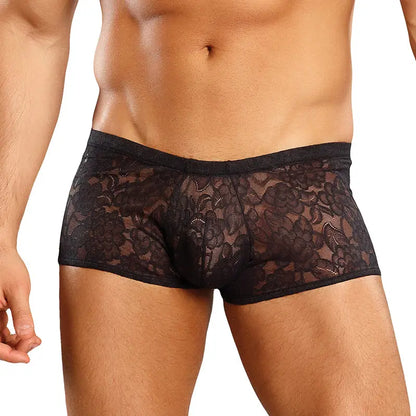 Male Power Stretch Lace Mini Short Black Sml  Men - Underwear
