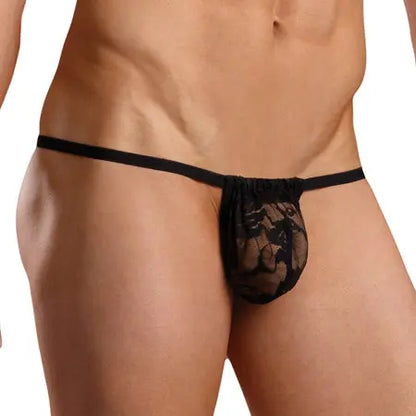 Male Power Stretch Lace Posing Strap Black One Size  Men - Underwear