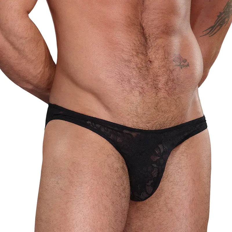 Male Power Stretch Lace Wonder Bikini Black Med  Men - Underwear