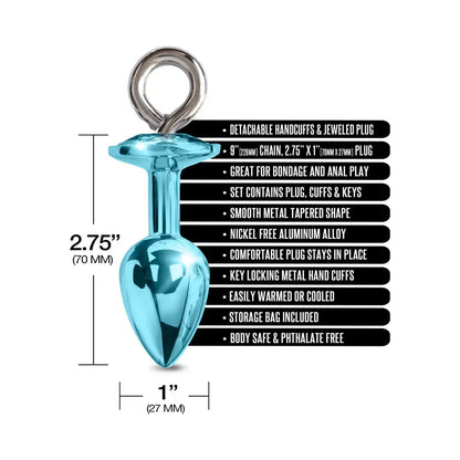 Metal Anal Plug with Furry Sex Handcuffs Medium Blue Metallic  Anal - Kits