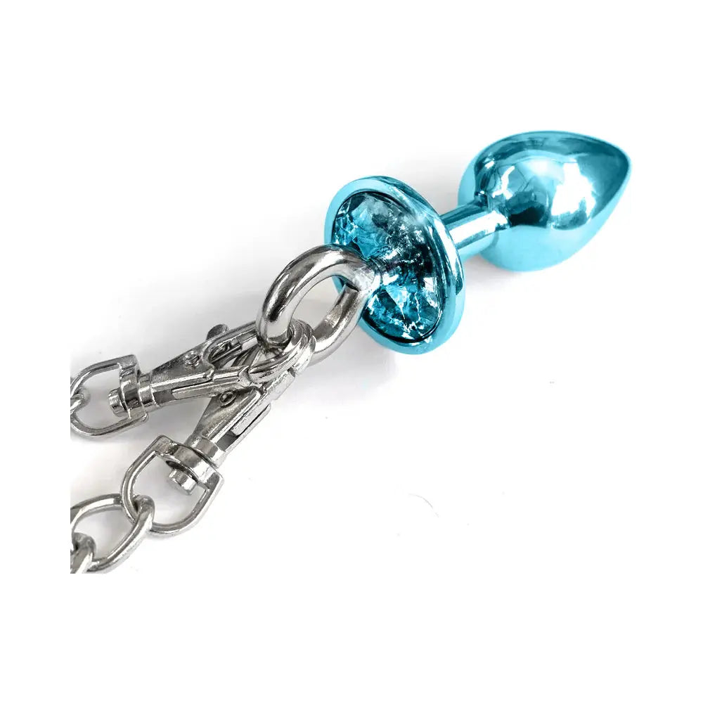 Metal Anal Plug with Furry Sex Handcuffs Medium Blue Metallic  Anal - Kits