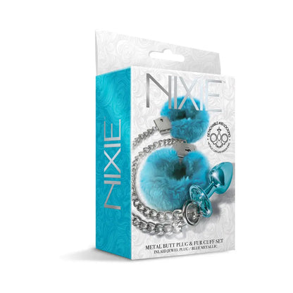 Metal Anal Plug with Furry Sex Handcuffs Medium Blue Metallic  Anal - Kits