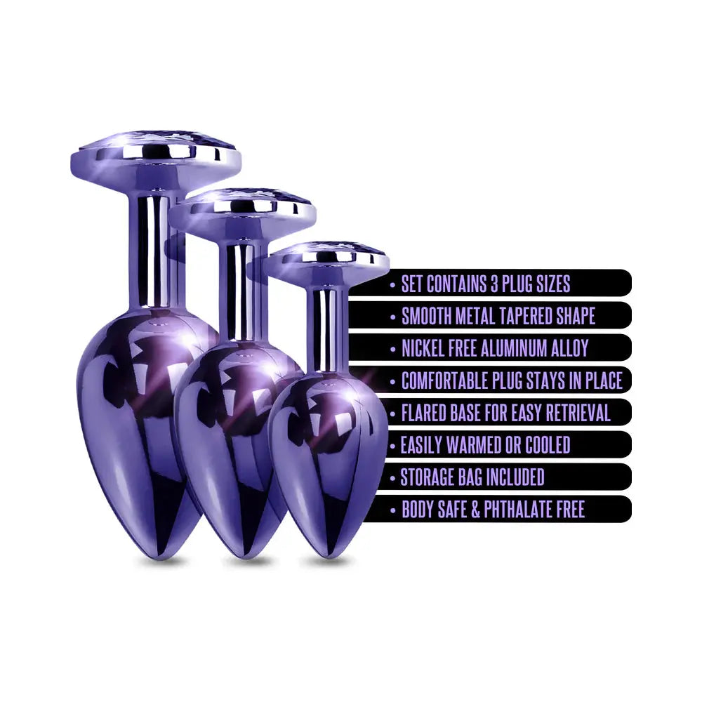 Metal Butt Plug Set Anal Trainer Kit 3-Piece Purple Metallic  Anal Training
