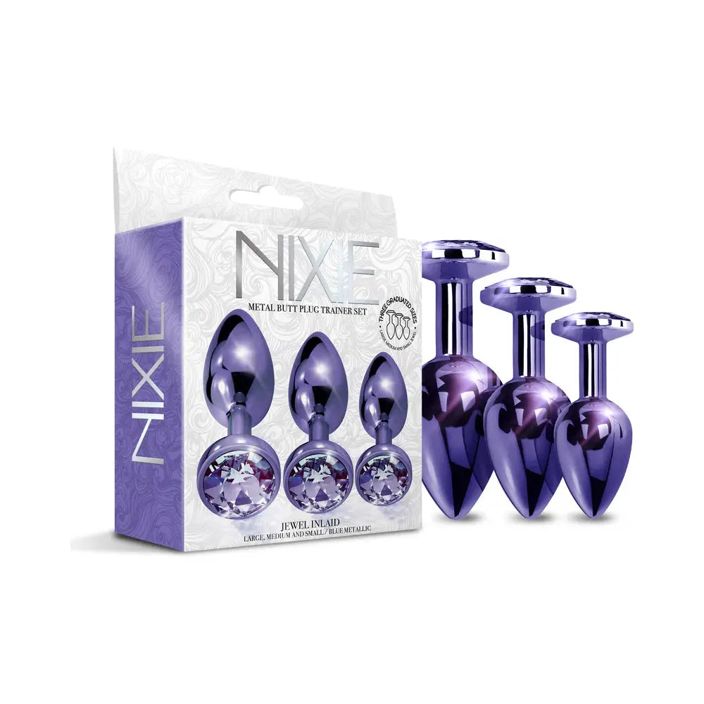 Metal Butt Plug Set Anal Trainer Kit 3-Piece Purple Metallic  Anal Training
