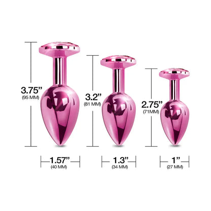 Metal Wide Base Jewel Butt Plug Anal Trainer Set 3-Piece Pink Metallic  Anal Training
