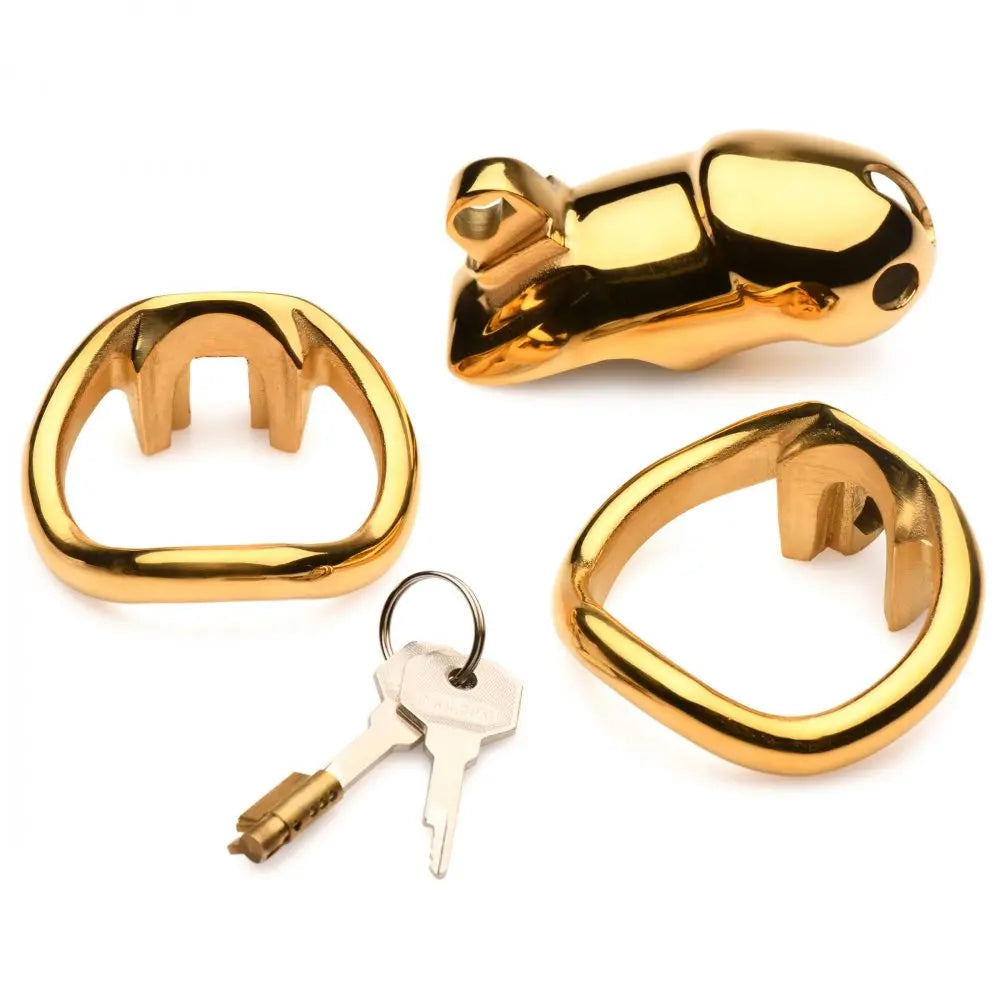 Midas 18K Gold-Plated Locking Chastity Cage Gold Cock Cage BDSM  Chastity