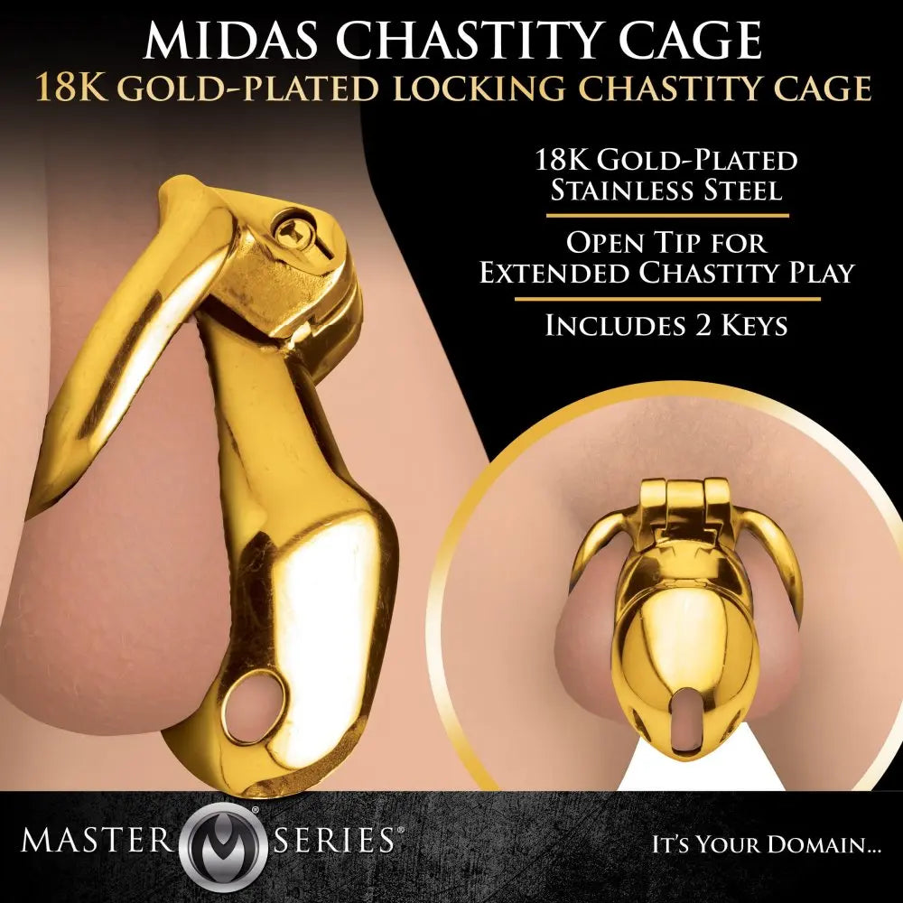 Midas 18K Gold-Plated Locking Chastity Cage Gold Cock Cage BDSM  Chastity