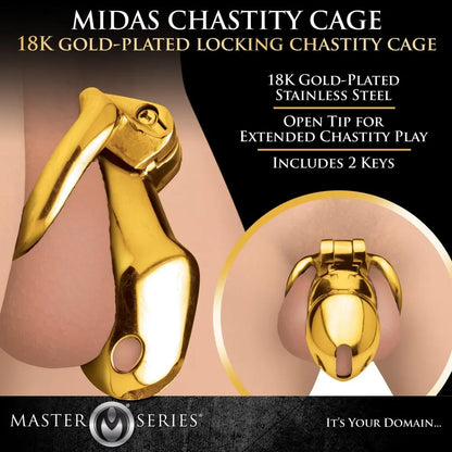 Midas 18K Gold-Plated Locking Chastity Cage Gold Cock Cage BDSM  Chastity