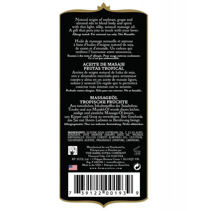 Naturals Massage Oil Tropical Mango (8oz)  Lubes, Lotions and Accessories