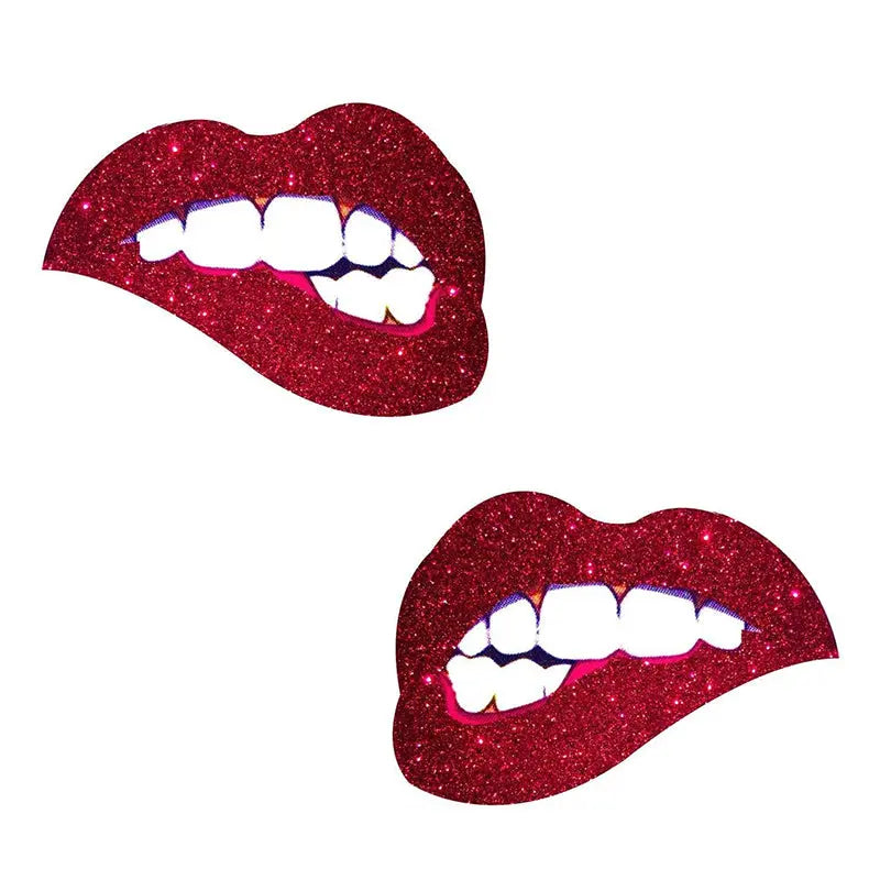 Neva Nude Pasty Bite Me Lips Glitter Red  Lingerie - Pasties and Tassels