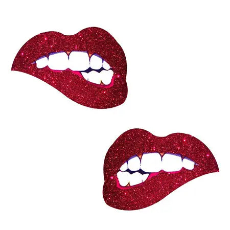 Neva Nude Pasty Bite Me Lips Glitter Red  Lingerie - Pasties and Tassels