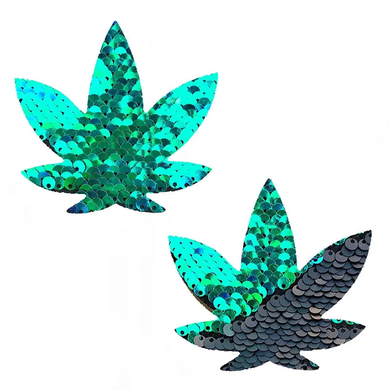 Neva Nude Pasty Pot Leaf Sequin Green To Black  Lingerie - Pasties and Tassels