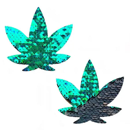 Neva Nude Pasty Pot Leaf Sequin Green To Black  Lingerie - Pasties and Tassels