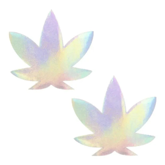 Neva Nude Pasty Weed Leaf Holographic  Lingerie - Pasties and Tassels