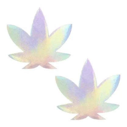 Neva Nude Pasty Weed Leaf Holographic  Lingerie - Pasties and Tassels