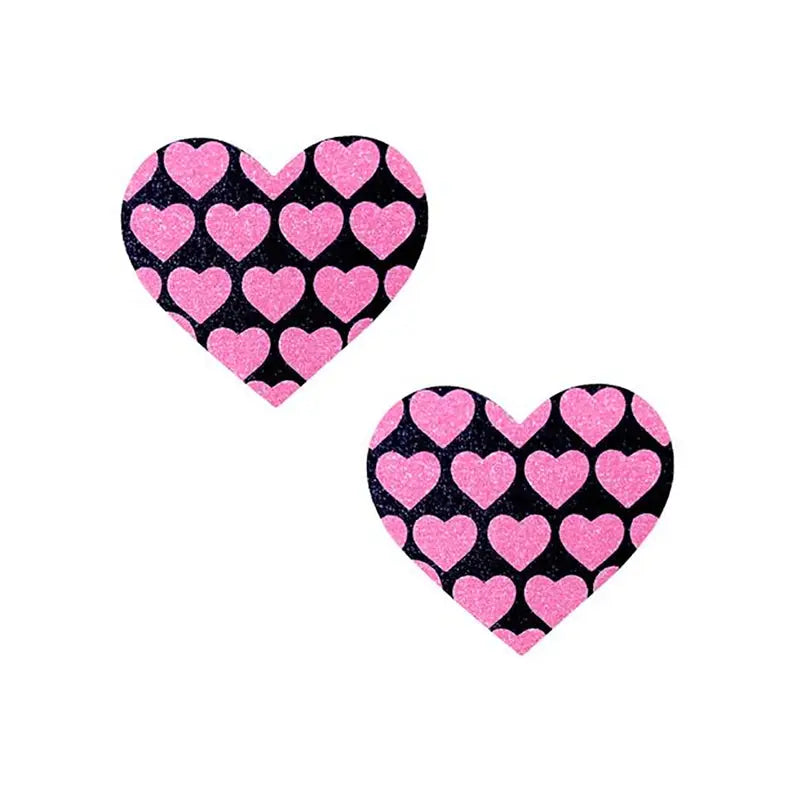 Neva Nude Pink Heart UV Valentines Black Glitter Heart Nipztix Pasties  Lingerie - Pasties and Tassels