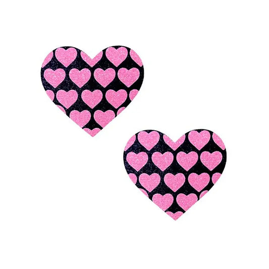 Neva Nude Pink Heart UV Valentines Black Glitter Heart Nipztix Pasties  Lingerie - Pasties and Tassels