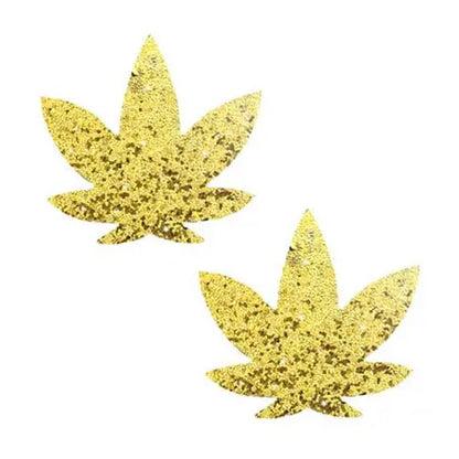 Neva Nude Super Sparkle Gold Glitter Dope AF Weed Leaf Pasties  Lingerie - Pasties and Tassels