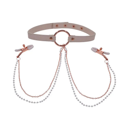 Nipple Clamps with Chain Peaches ‘n CreaMe BDSM Collar with Nipple Clamps  Collars and Leads