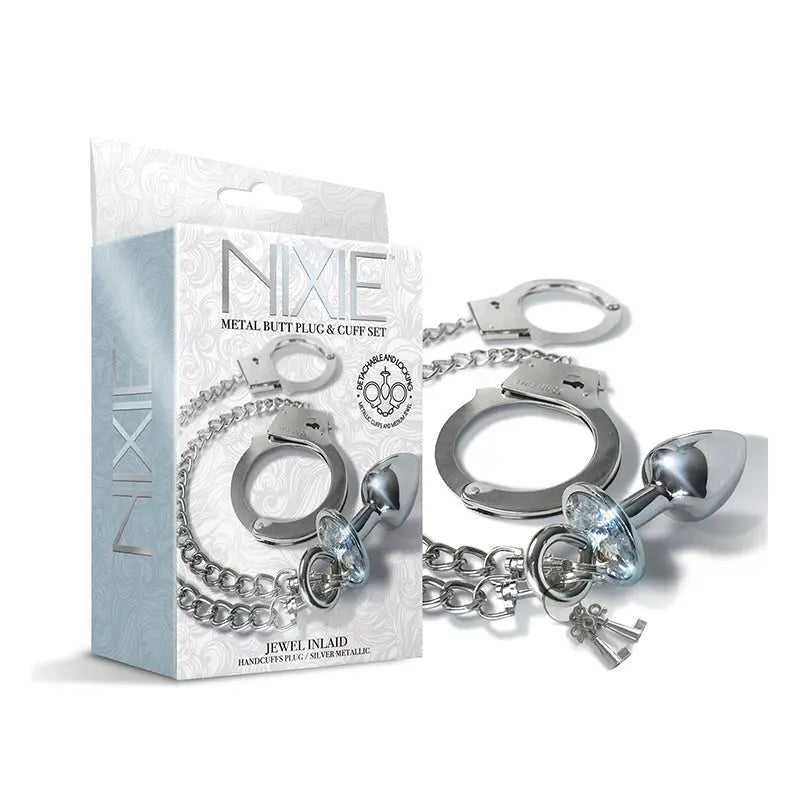 Nixie Metal Butt Plug & Handcuffs Set Silver  Anal - Kits