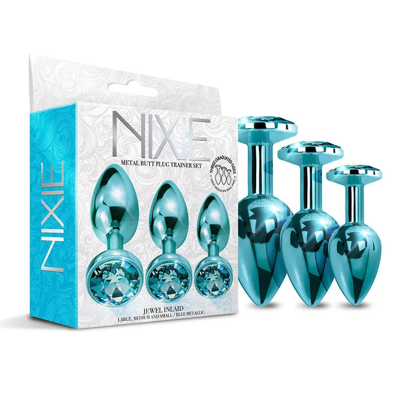 Nixie Metal Butt Plug Trainer Set 3-Piece Blue Metallic  Anal - Kits