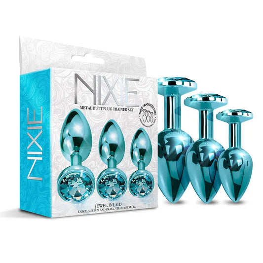 Nixie Metal Butt Plug Trainer Set 3-Piece Blue Metallic  Anal - Kits