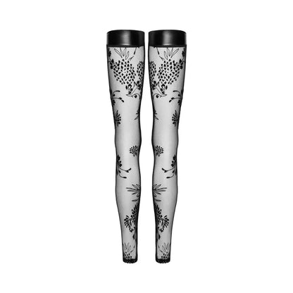 Noir Handmade Tulle Stockings With Patterned Flock Embroidery XL  Lingerie - Body Stockings