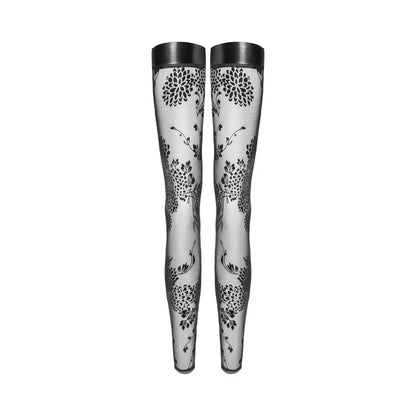 Noir Handmade Tulle Stockings With Patterned Flock Embroidery XL  Lingerie - Body Stockings
