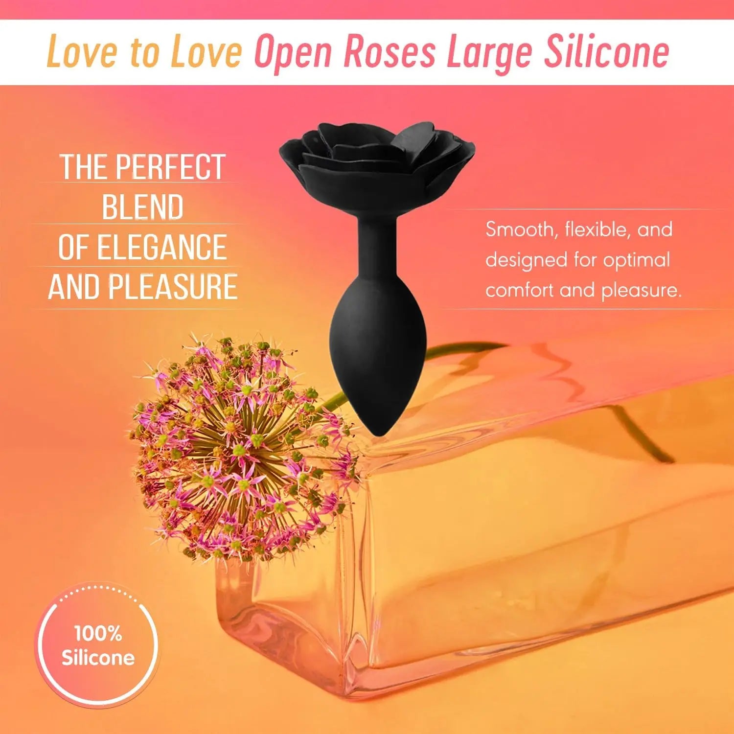 Open Roses Silicone Anal Plug Black Onyx Large  Anal Plug Sex Toy