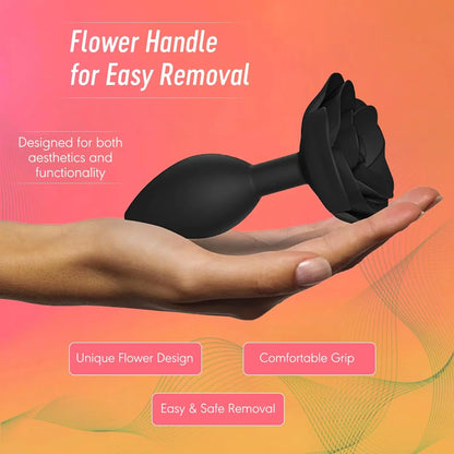 Open Roses Silicone Anal Plug Black Onyx Large  Anal Plug Sex Toy