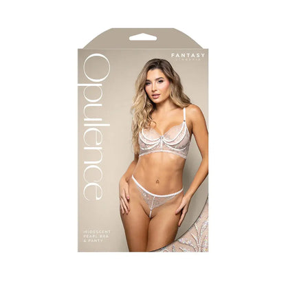 Opulence Metallic Embroidered Bra with Pearl Underwire Cups and Pearl Panty L/XL  Lingerie - Bra and Panty sets