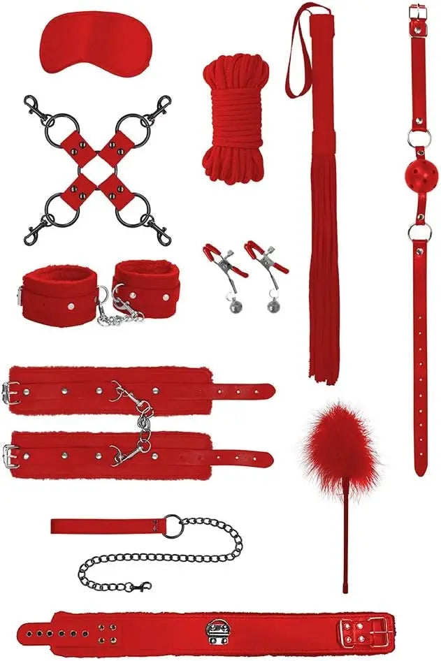 Ouch! 11-Piece Intermediate Bondage Kit Red  Bondage Kits