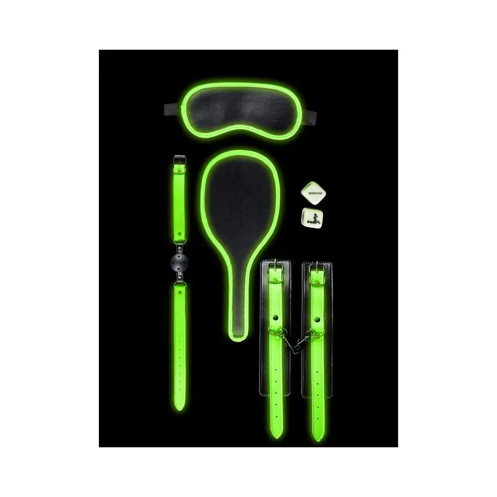 Ouch! Glow in the Dark 7-Piece Bondage Kit Neon Green  Bondage Kits