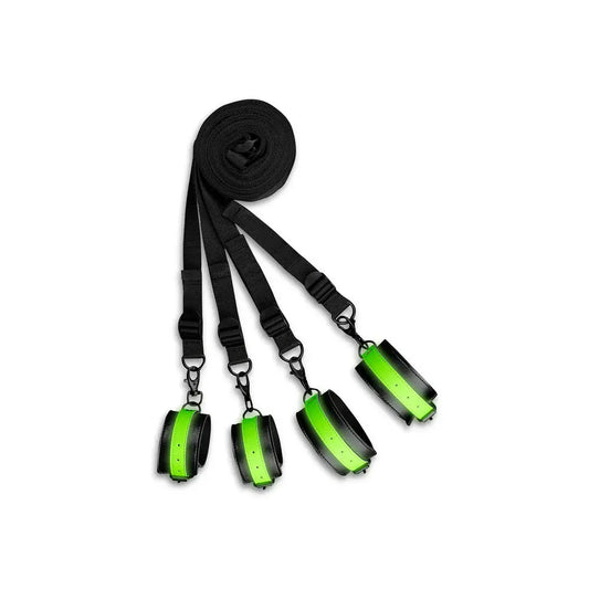 Ouch! Glow in the Dark Bed Bindings Restraint Kit Neon Green  Fetish - Cuffs & Restraints